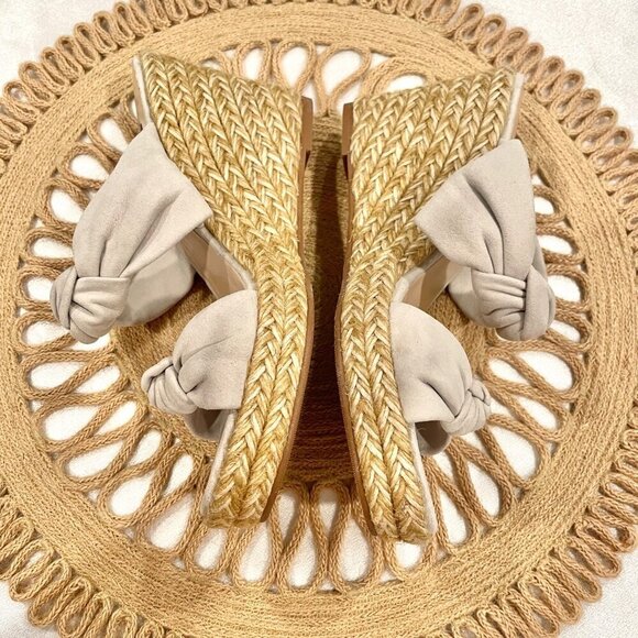 Stuart Weitzman Sarina Grey Suede Knotted Espadrille Wedge Sandals 7 Heeled - Picture 7 of 12